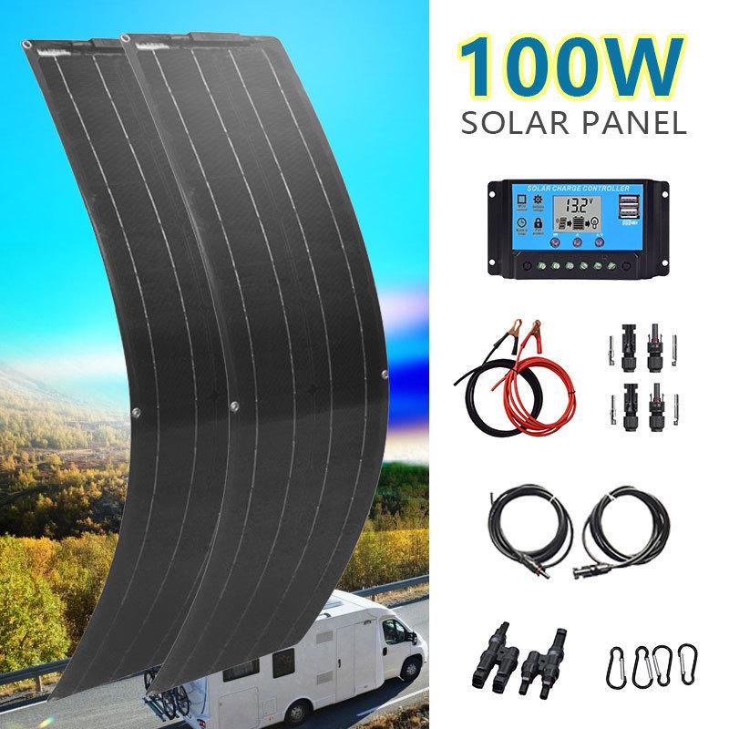 100W Flexible Solar Panel & Controller Kit - 2pcs Photovoltaic System Set