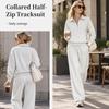 Conjunto de chándal de 2 piezas para mujer, sudadera con media cremallera y cuello, pantalones de pierna ancha, conjunto informal holgado para otoño e invierno