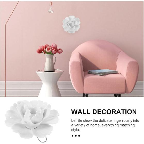 HOMSFOU Home Decor 3d Wall Decor Ceramic Wall Decor 3pcs 3D Handcrafted Hanging Flowers Porcelain Peony Wall Art Farmhouse Floral Sculpture for