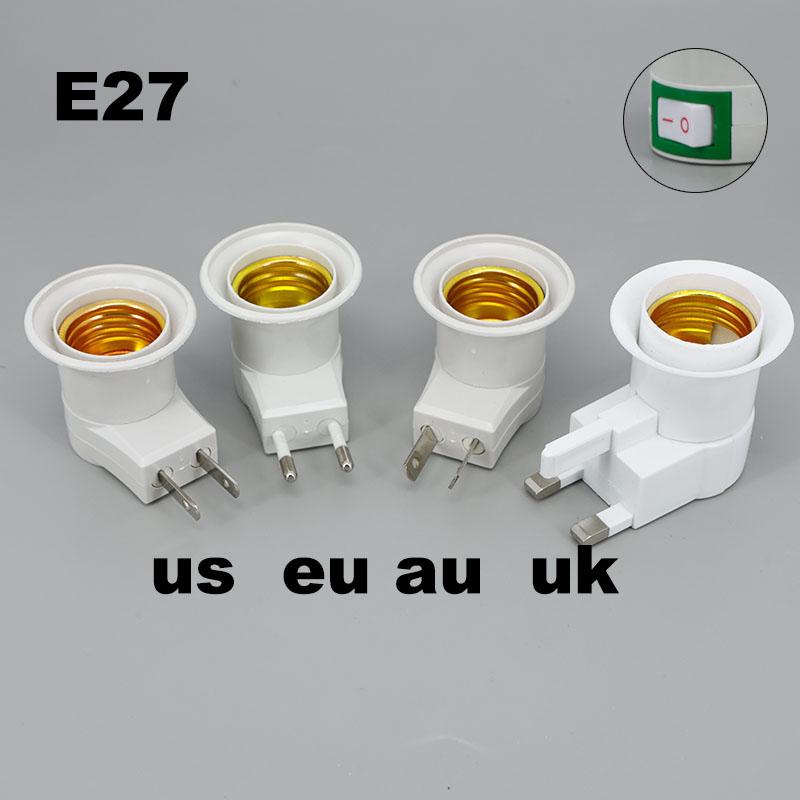 220V US AU EU UK E27 Lamp Socket Adapter with On/off Switch Plastic Standard Screw-in Socket Outlet Converter Bulbs Home