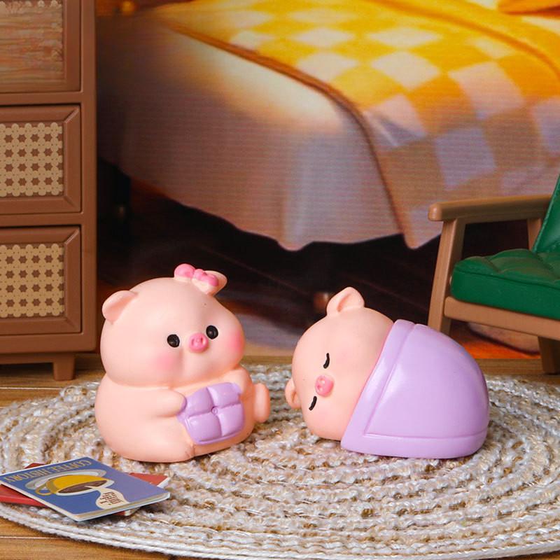 6Pcs/set Creative Cute Study Piggy Doll Miniatures Resin Animal Ornaments DIY Fairy Garden Decoration Micro Landscape