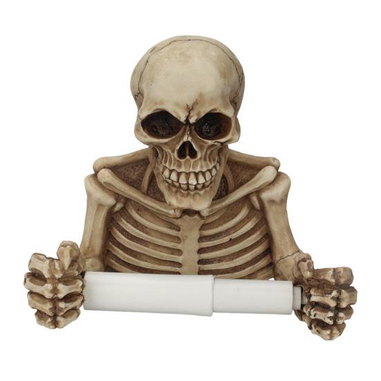 Skull Toilet Paper Holder Wall Mount Toilet Tissue Paper Roll Storage Holder Resin Skeleton Figurine Gothic Bathroom Accessory