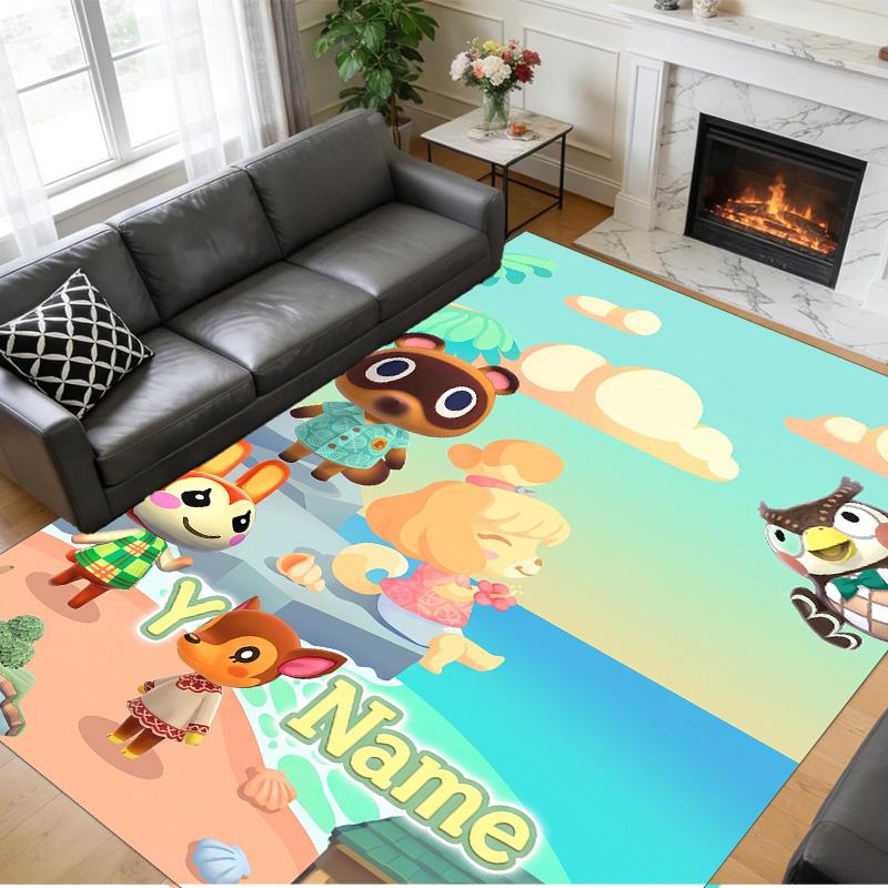 Crystal Velvet Rug Custom Name Text, Soft Non Slip Floor Mat Home DecorAnimal Crossing