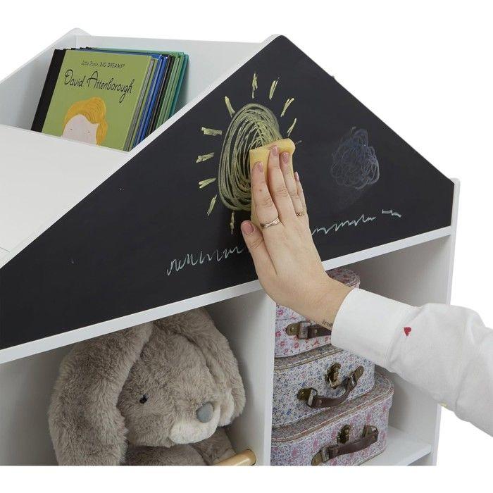 GINGER HOME Children's Shelf – Montessori House-Shaped Storage Unit, with Blackboard, 6 Compartments, White, 95.8 Cm