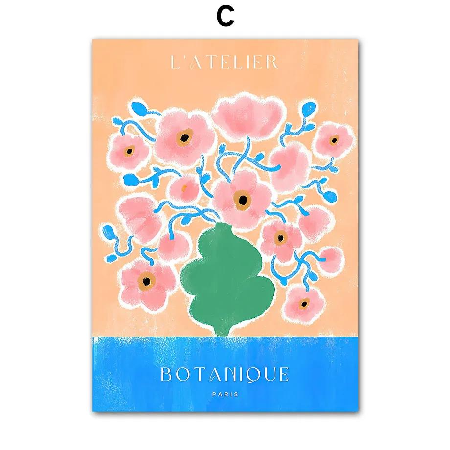 Watercolor Mountain Flower Leaves Geometry Wall Art Posters, Nordic Abstract Pictures, Bedroom Decor, Indoor Canvas Painting