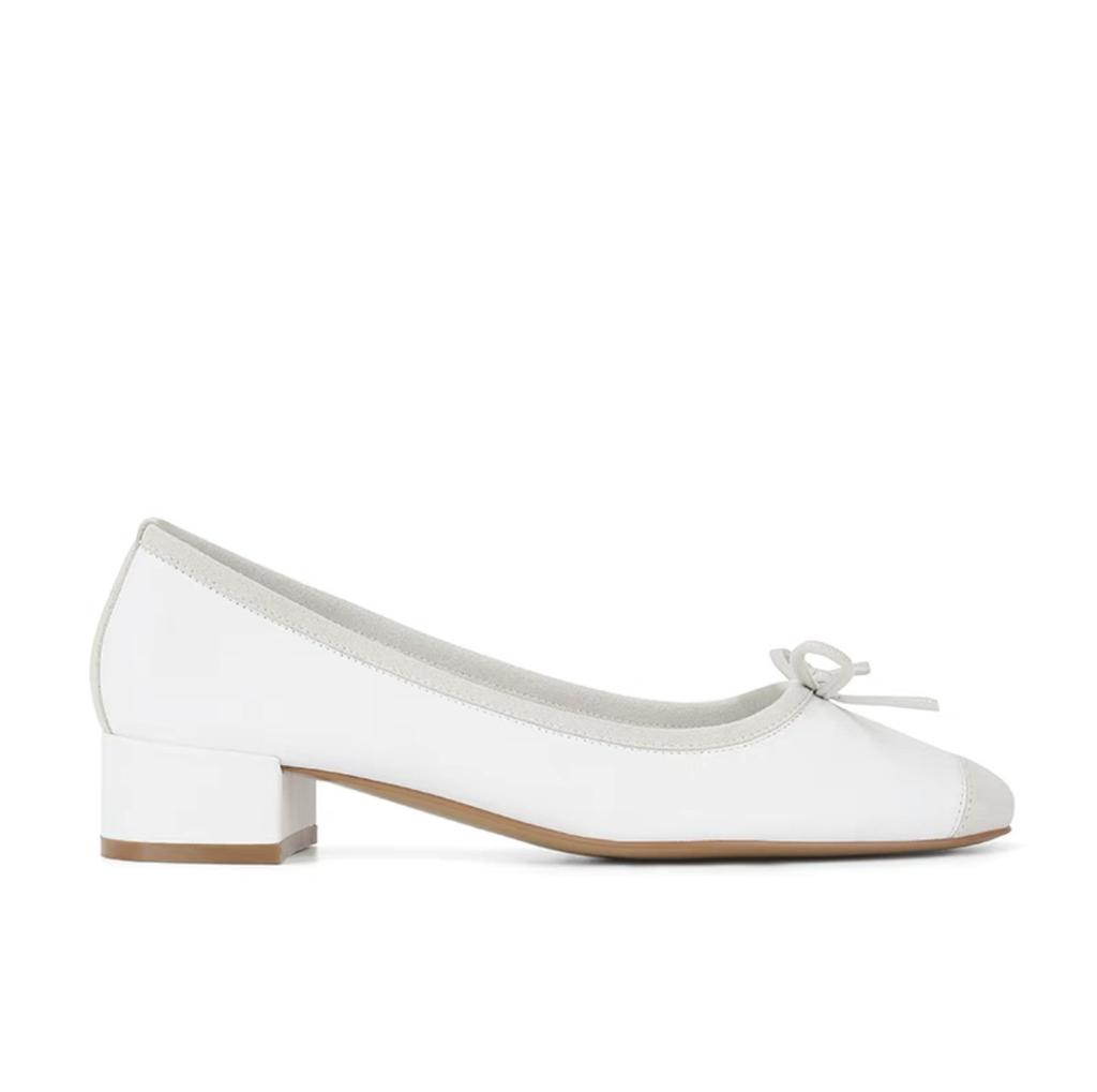 Pigskin Version, French Bow Medium Heel Flat Bottom Shallow Mouth Single Shoes Women's Ballet Shoes
