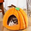 Halloween Pumpkin Shaped Cat Bed Comfortable Cave Bed Fully Wrapped Cave House for Winter Home Indoor Pet Warmth