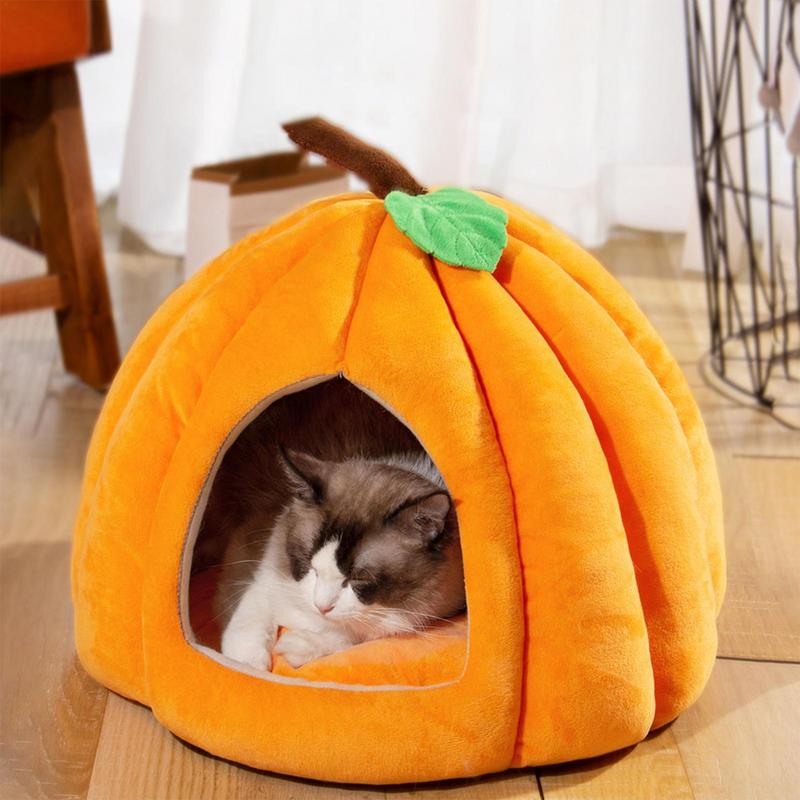 Halloween Pumpkin Shaped Cat Bed Comfortable Cave Bed Fully Wrapped Cave House for Winter Home Indoor Pet Warmth