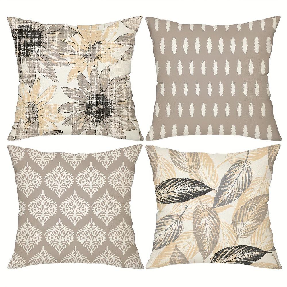 Short Plush Material Pillowcasefour Exquisite Pillowcases With Floral, Geometric, And Leaf Patterns For Ultimate Comfort Sofa Cu