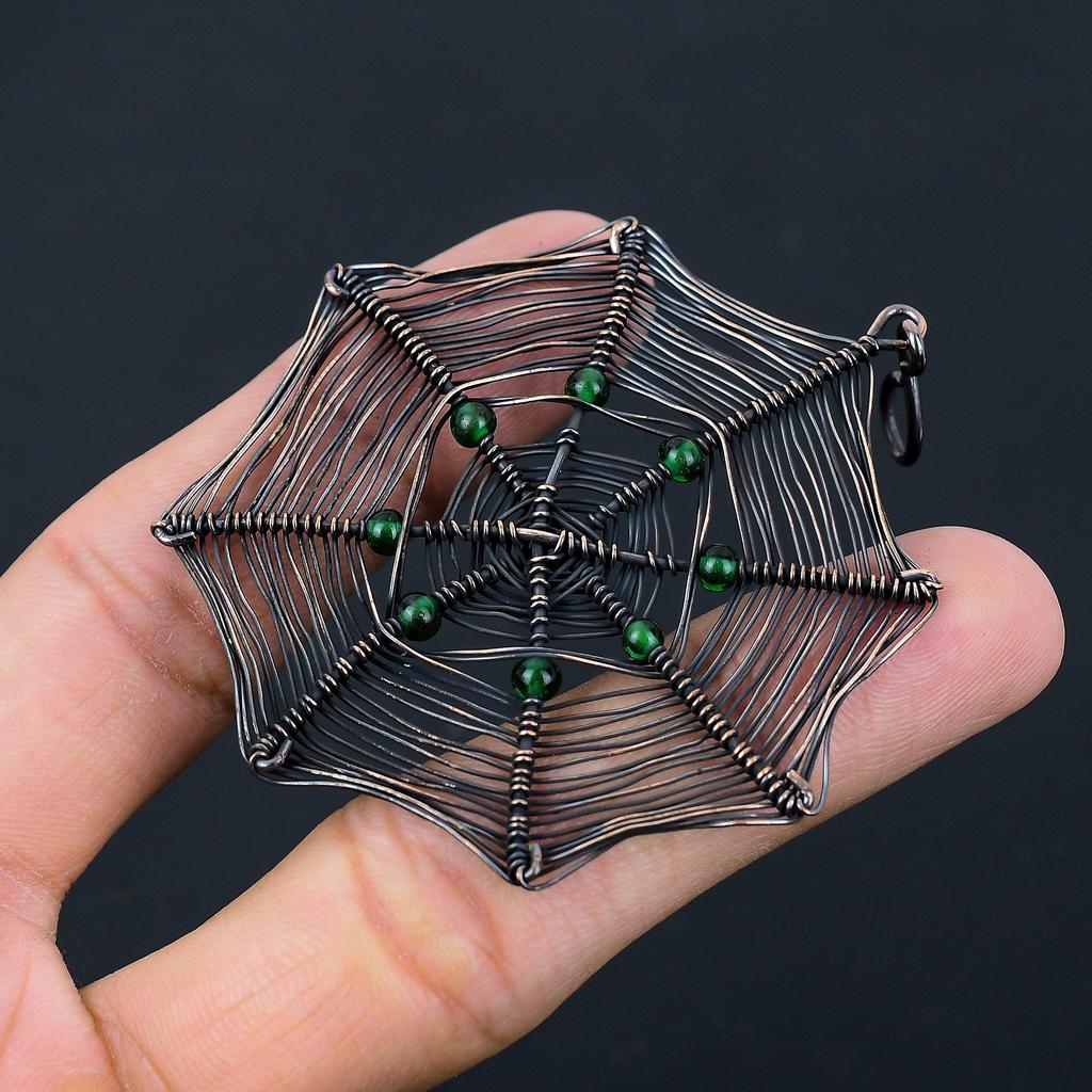 Spider Web Shaped Peridot Gemstone Pure Copper Wire Wrapped Handmade Pendant Jewelry For Gift