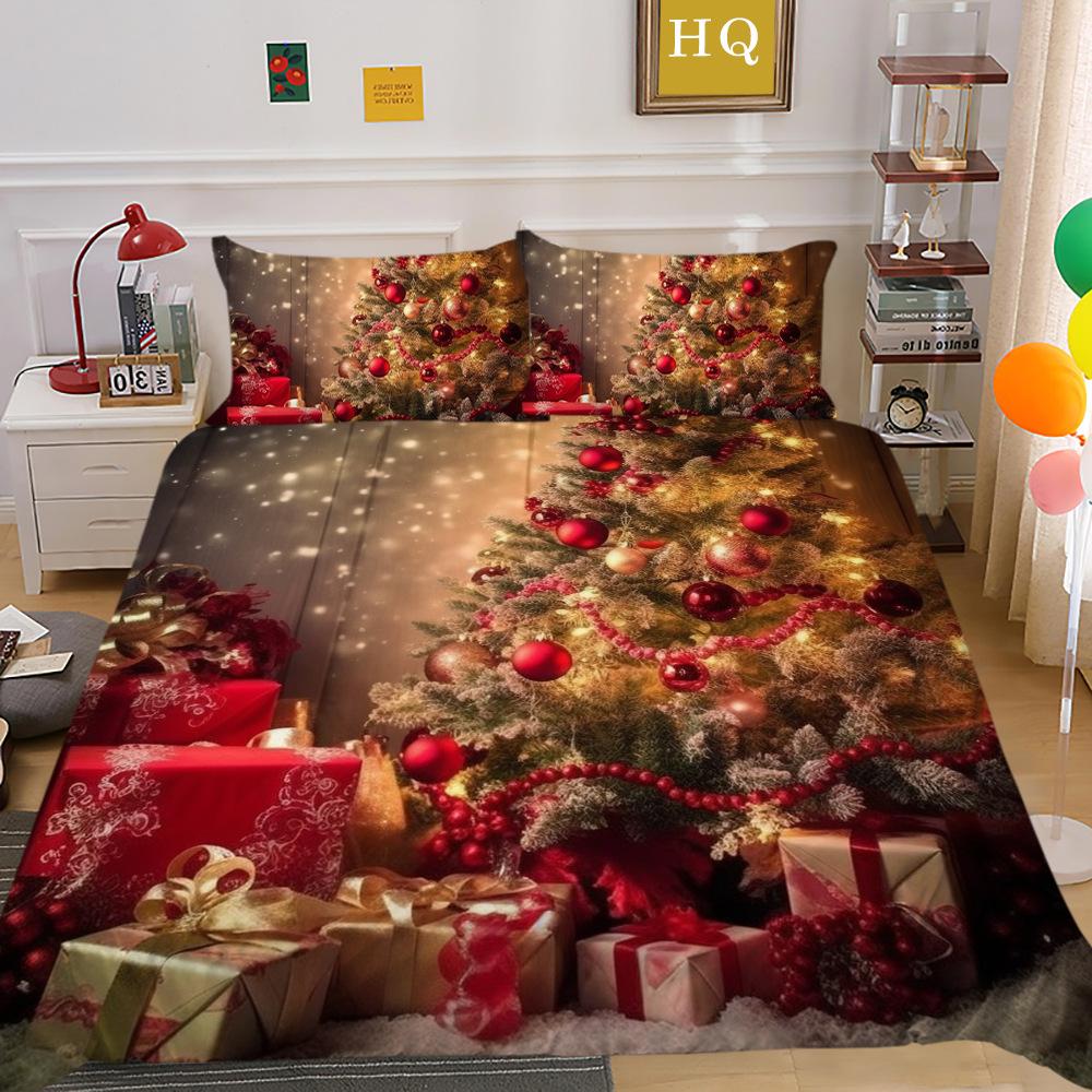 Świąteczny Nadruk Cyfrowy Druk 3D Poliestrowa Poszewka na Poduszkę Poszwa na Kołdrę Dostępny Zestaw Dwu- lub Trzyczęściowy