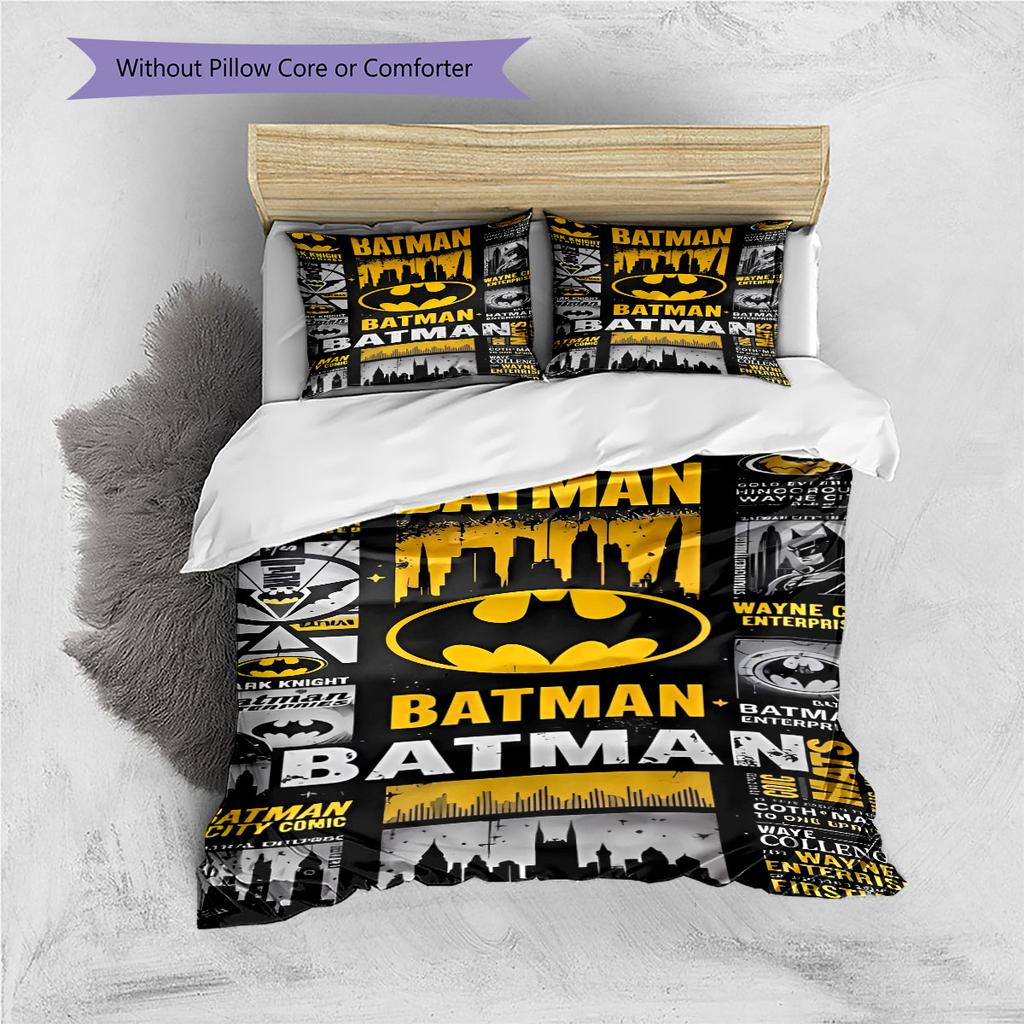 3-piece DC Batman Print Print Coreless Bed Sheet Set, Comfortable Bedspreads In Various Sizes, Bedroom Bedding.