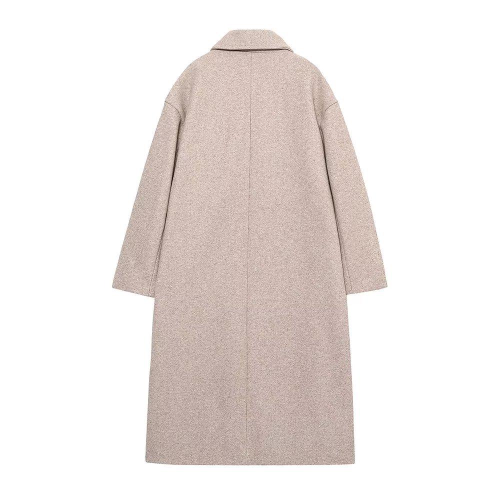 2023 Autumn/Winter Women's European-American Double-Breasted Mid-Length Loose Coat
