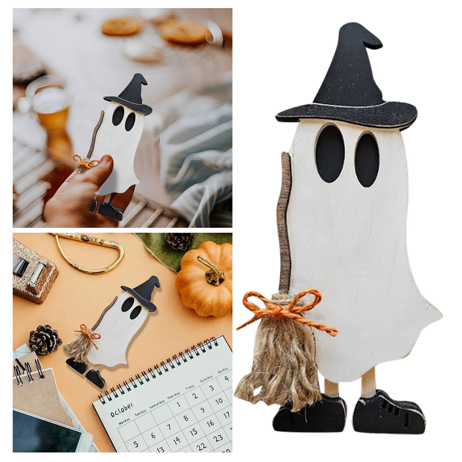 

Halloween Home Ghost Decor Party Desktop Ornament Pumpkin Tiered Tray Decoration Ghost Holding Besom Witch Hat Table Decor One Size розовый