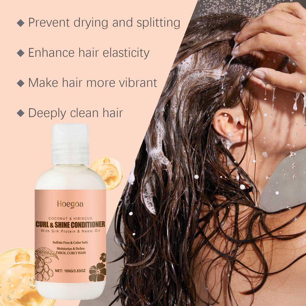Hoegoa Coconut Moisturizing Hair Care Set (100g +100g), Cleansing & Moisturizing Hair Care, Curl Defining & Volumizing Shampoo for Curly Hair