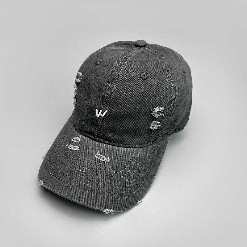 Ripped Wind Embroidery Letters Solid Color Baseball Cap Men'S And Women'S Retro Street Versatile Sunshade Cap