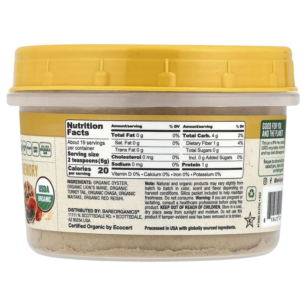 Organic Mushroom Memory 6 Blend Powder, 114G(4Oz)