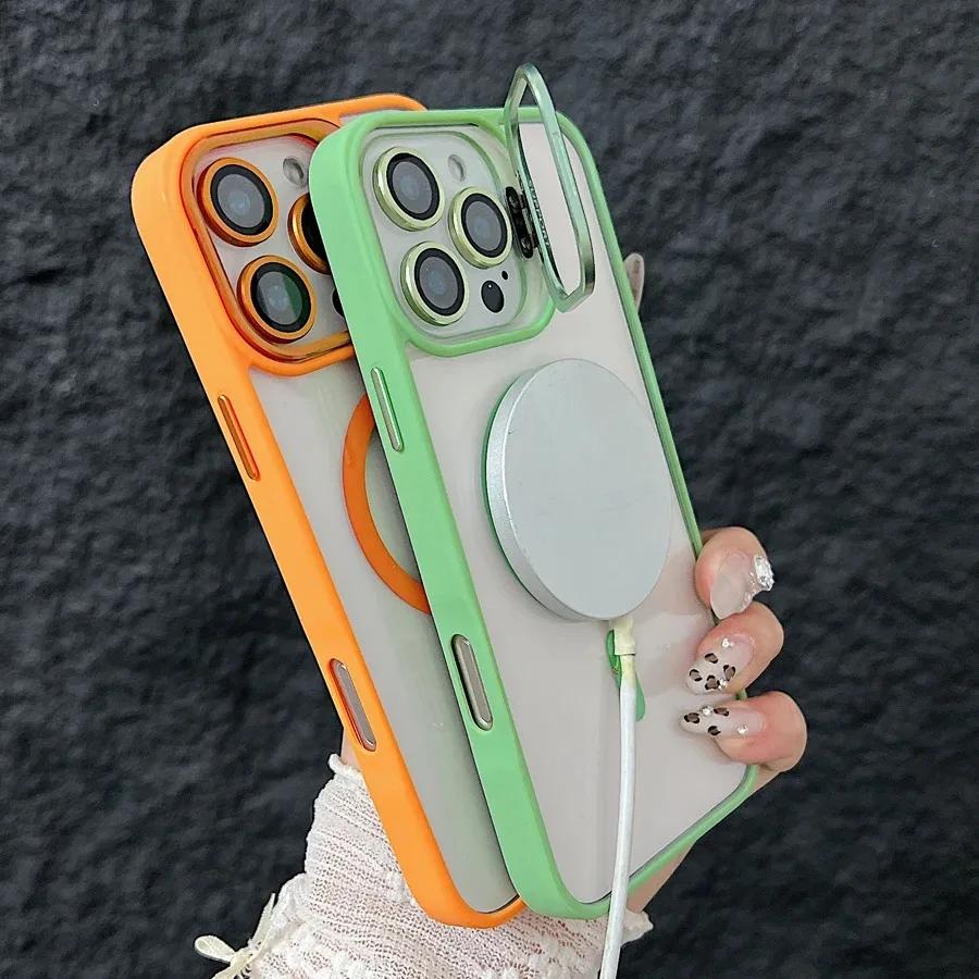 Moderne magnetische Standhülle für iPhone 16 15 14 Plus 13 12 11 Pro Max Hülle für Magsafe Kabelloses Laden Mit Objektivschutz Abdeckung
