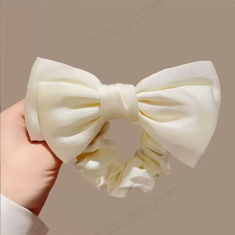 High-end Satin French Bow Elastic Scrunchie, Women's Hair Tie for Everyday Use, Elegant Hair Accessory