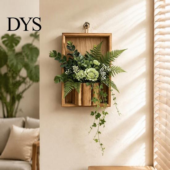 Decorative Wall Concealment Panel Rustic Wood Hanging Planter, Artificial Flower Greenery Storage Frame Mounted Vase for Living Room Entryway,