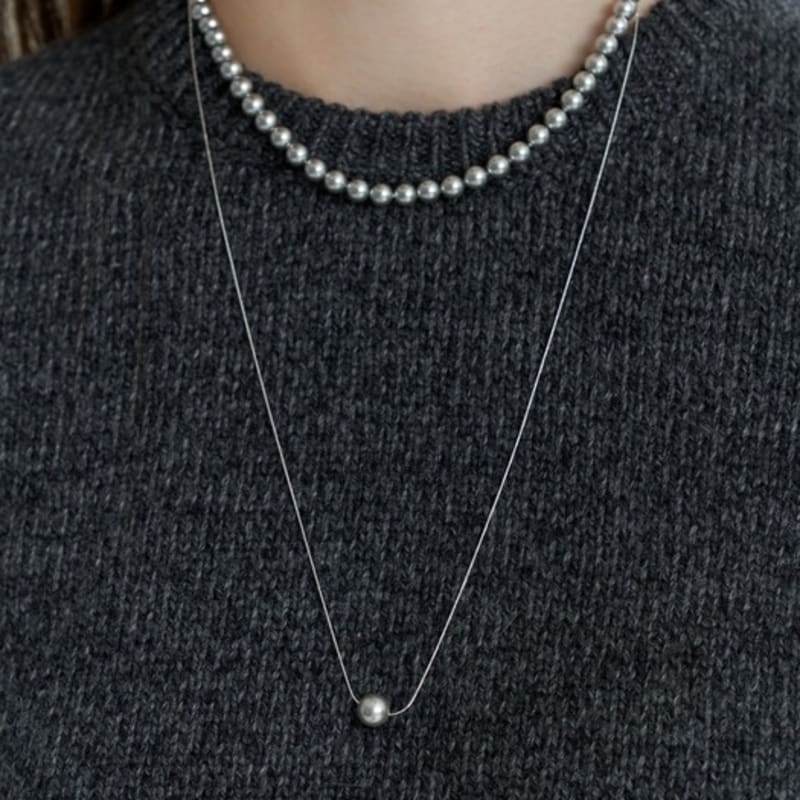 LOVE ME MONSTER [Silver] Essential Pearl / Chain Long Necklace 8mm (L233MNK060)