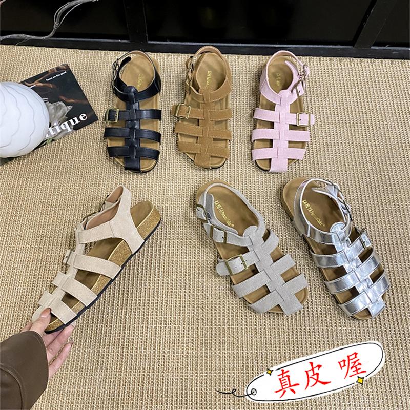 Fashion Baotou Sandals Female Buckle Strap Summer Outside Hollow Weaving Retro French Handmade Vocation Beach Roman Shoe Zapatos Mujer