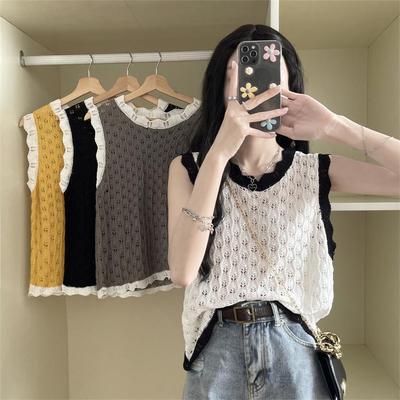 Summer Casual 3D Floral  Hollow Out Sleeveless Knitted Top Women