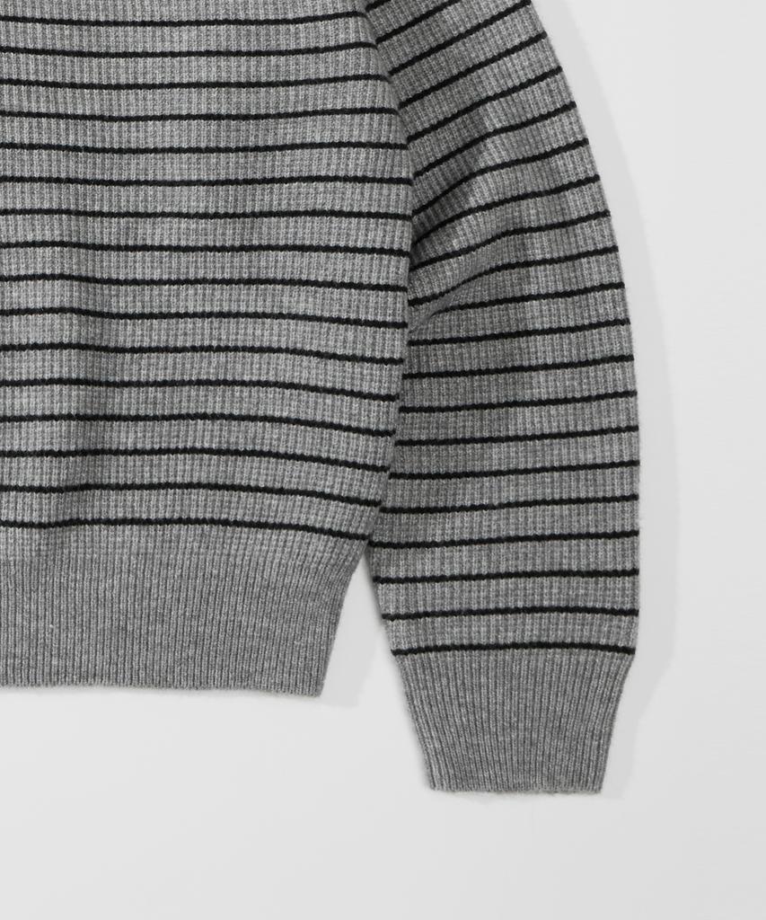 GLW Oversized Striped Collar Knit Soft Touch Gray