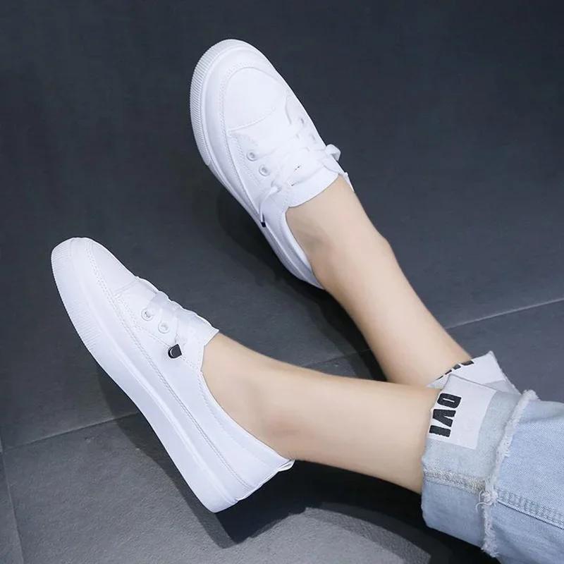 Fashion Low Platform Sneakers Women Shoes Female Pu Leather Walking Sneakers Loafers White Flat Slip On Vulcanize Casual Shoes
