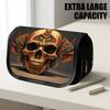 1pc Gothic Tattooed Skull Flip Top Pencil Case & Storage Bag - Large Capacity Thickened Oxford with Double Zipper, Multifunctional Suitable for School