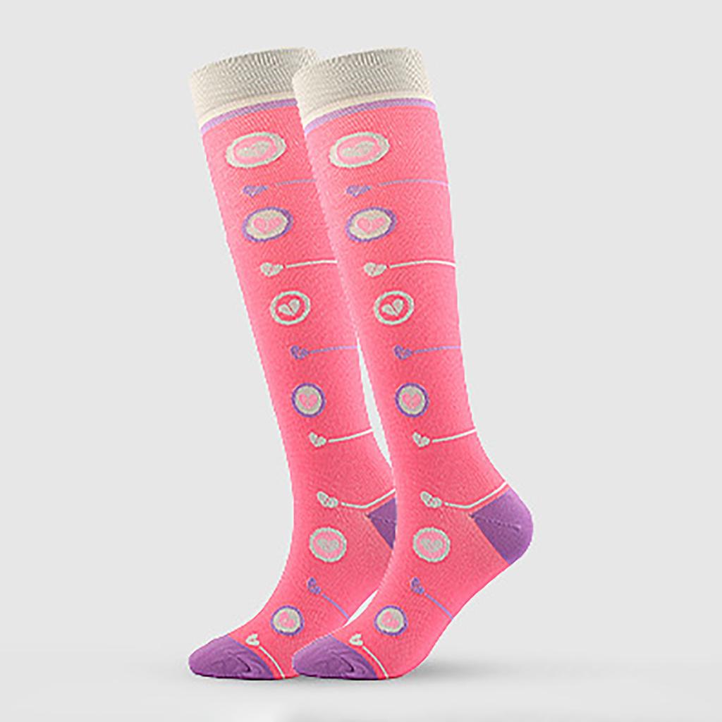 Damen Absorb Sweat Cartoon Print Nylon Long Tube Kompression Outdoor Sportsocken