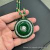 Natural Shoushan Stone Chalcedony & Pearl Necklace with Green Peace Buckle Design