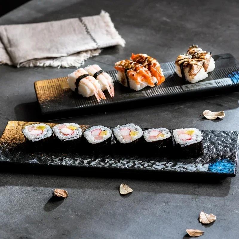 Keramikteller lang im japanischen Stil kreativ rechteckig Sushi-Teller-Set Teller Sashimi flacher Teller Restaurant gewerblich