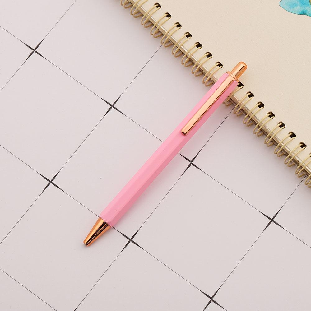 Cute Pink Press Rotate Ballpoint Pen Papetărie din metal Kawaii de lux Rechizite de birou pentru școală 5 bucăți