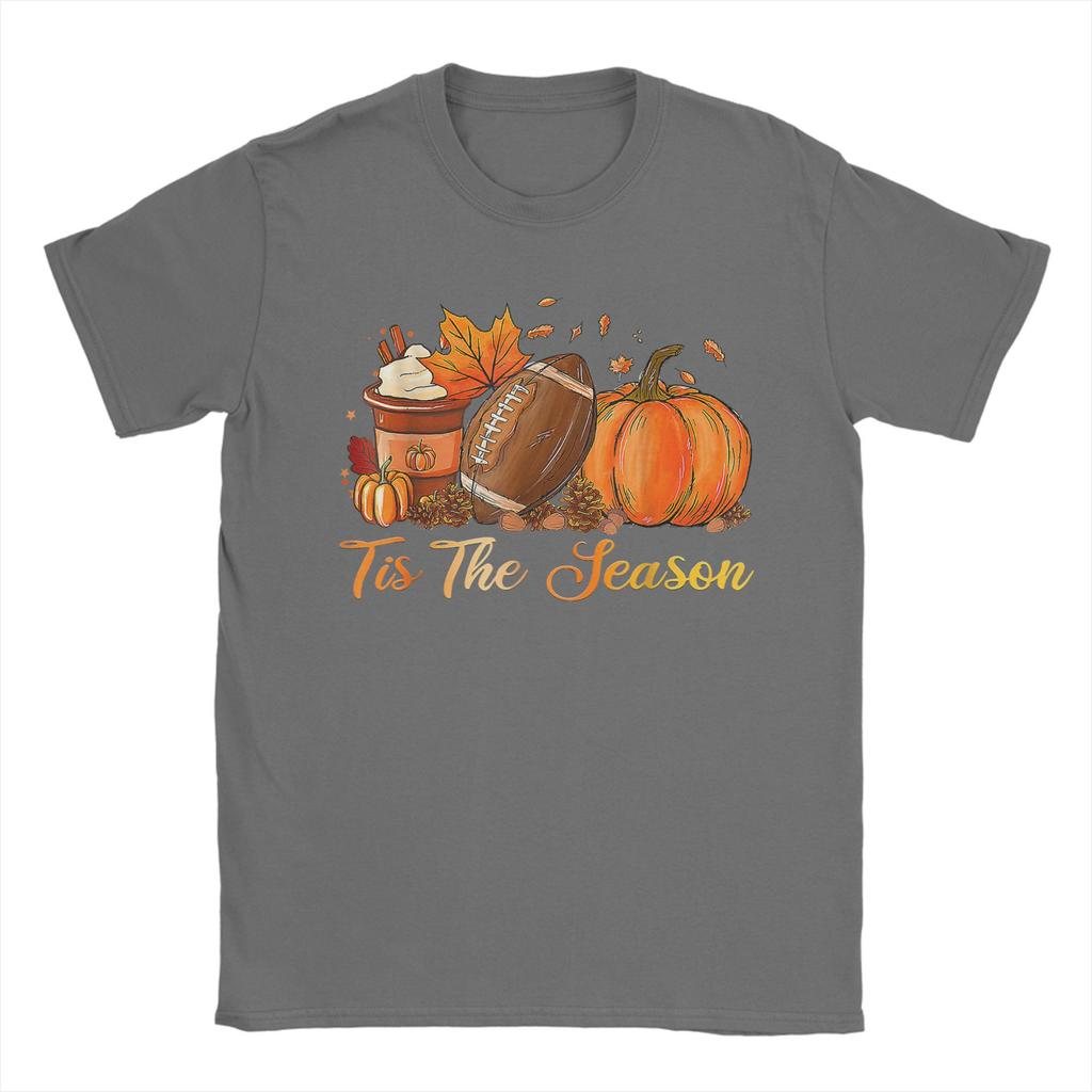 Unisexs TShirts Pumpkin Spice Football Tis The Season Fall Thanksgiving Tees Short Sleeve T Shirts Crew Neck Clothing Classic
