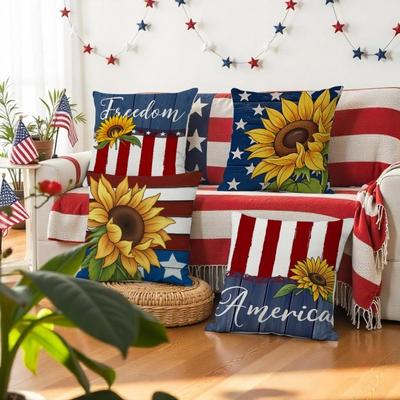 Sunflower Pillow Cover Independence Day Series Digital Print Cushion Home Sofa Pillow Cover