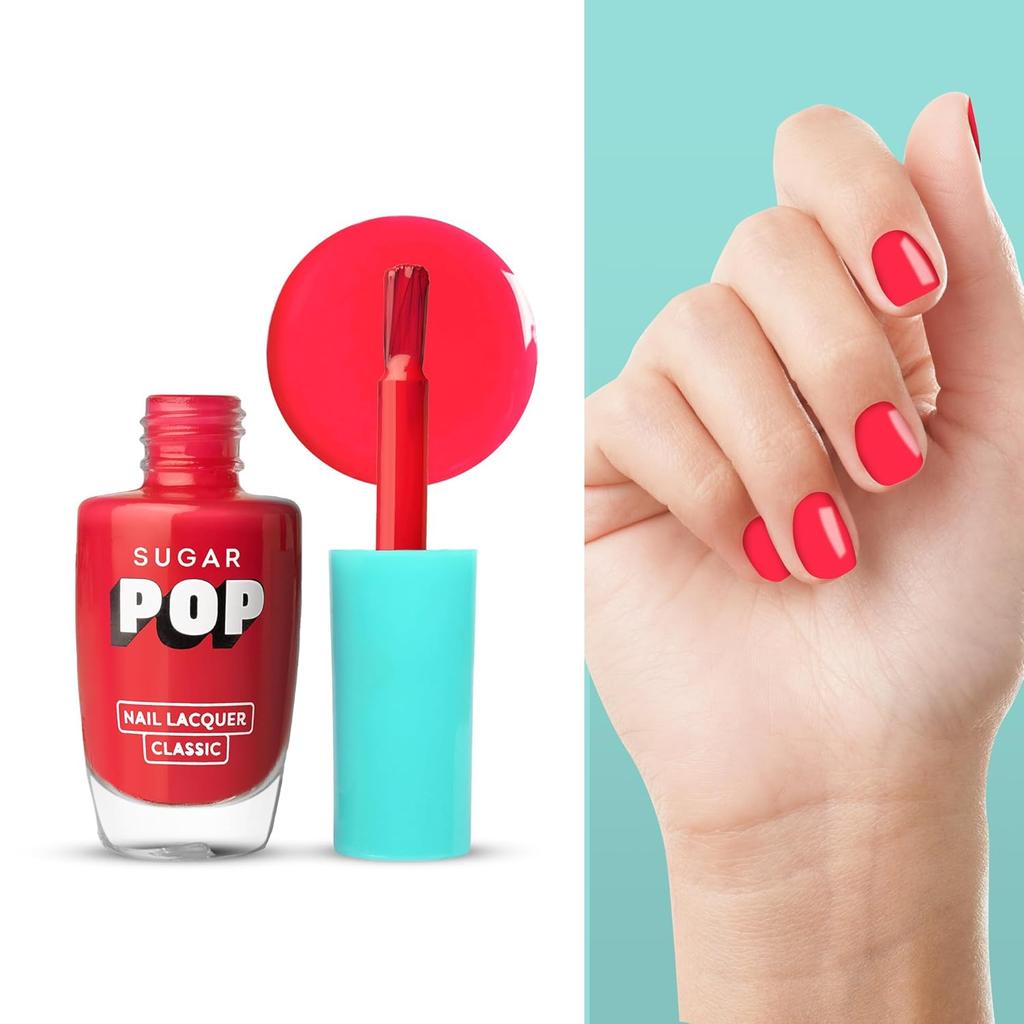 SUGAR POP Nail Lacquer 13 Red Alert Glossy Cherry Red Fast Drying Chip Resistant High Shine Nail Polish For Women 10 Ml