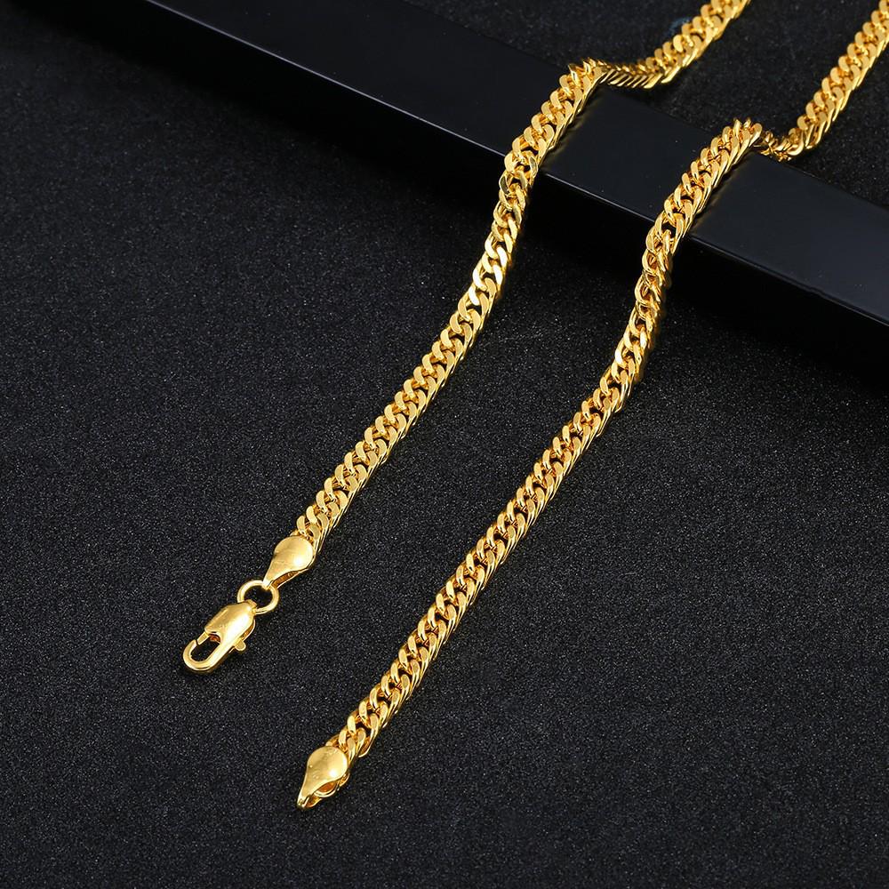 Temu 18K Gold Imitation 4MM Plated Flat Necklace - Popular Jewelry for Men & Women