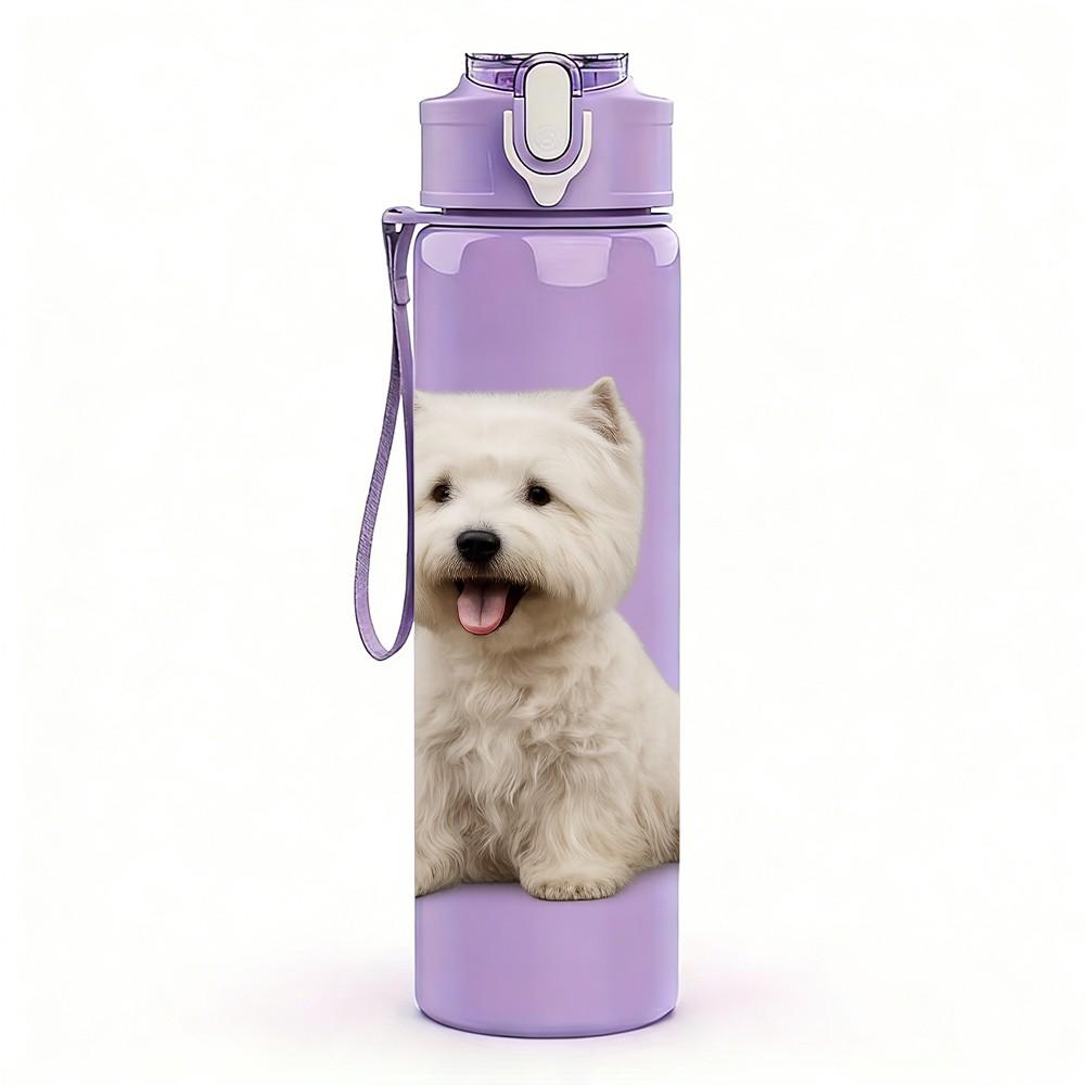 1PC Westie White Terrier 750ml Color Plastic Sports Water Bottle Leakproof Flip Straw Lid Suitable for Sports Office Home Use