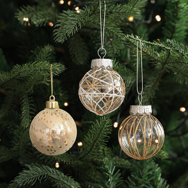 6CM Plastic Christmas Ball Set with Adhesive Powder Lines - Tree Ornament Decoration