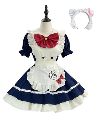 YZZYQQ Maid Gothic Cat Claw Cosplay Sexy Adult Size M Outfit, Lolita, Waitress, Embroidery, Costume, Ruffles, Lolita, Apron, Cute, Dress, Navy,