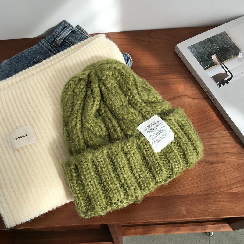 Women's Thick Knitted Wool Hat In Autumn and Winter Versatile Big Head Circumference Green Ins Trendy Face Small Ins Style