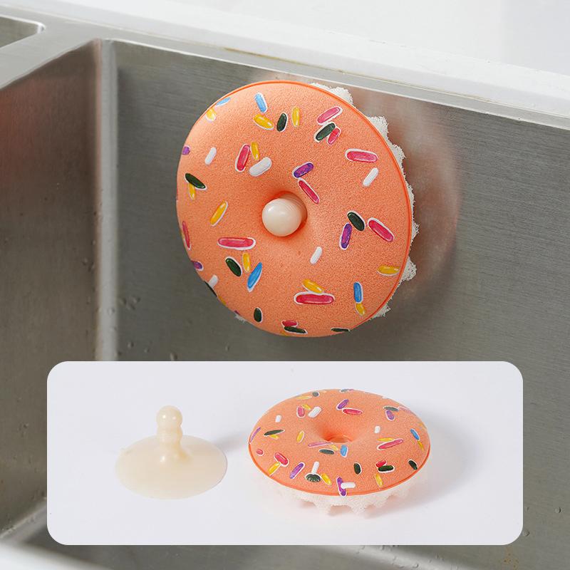 Dish Sponge With Suction Cup Non-Scratch Donut Sponge Set With Suction Cup Quick Drainage Dishwashing Brush For Kitchen