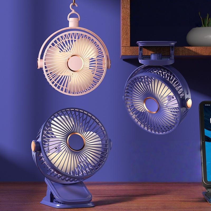1 Set 720 Degree Rotating Hanging Clip Fan Night Light Air Cooler Usb Rechargeable Electric Fan Outdoor Camping Small Fans Ventilador