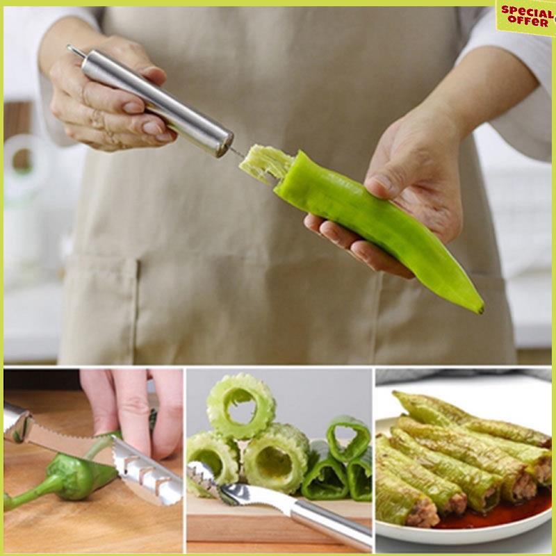 

A34R Pepper Seed Corer Remover,Stainless Steel Pepper Seed Corer Remover With Serrated Teeth,Portable Vegetable Seed Remover