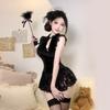 Sexy lingerie retro new Chinese cheongsam sexy velvet lace mesh buckle cheongsam sex nightdress