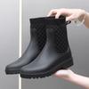 1 Pair of Women's Short Chelsea Rain Boots Fashionable U-Shaped Fly Woven Rain Boots Pvc Non-Slip Waterproof Rubber Shoes