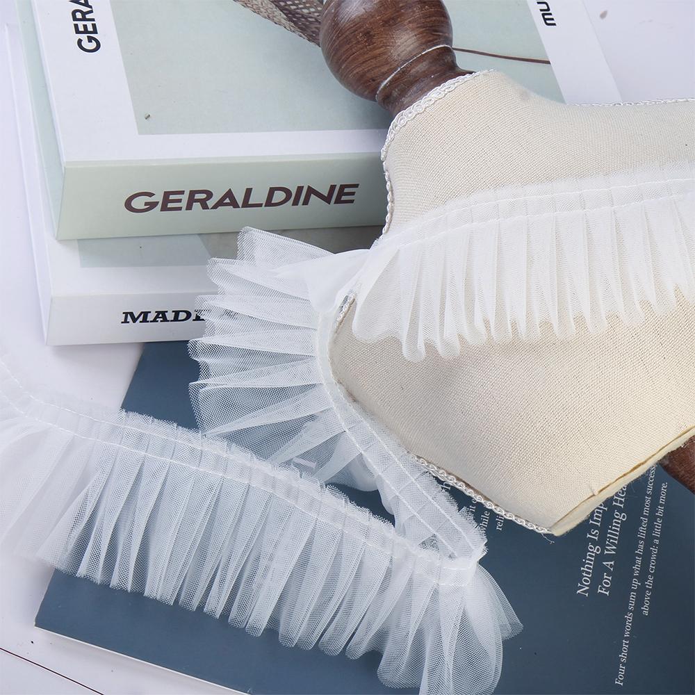 Stretch 5CM Wide Ruffled Lace Fabric Double Layer Pleated Ribbon Trim for Doll Clothes Costume Splicing & DIY Craft Decoration