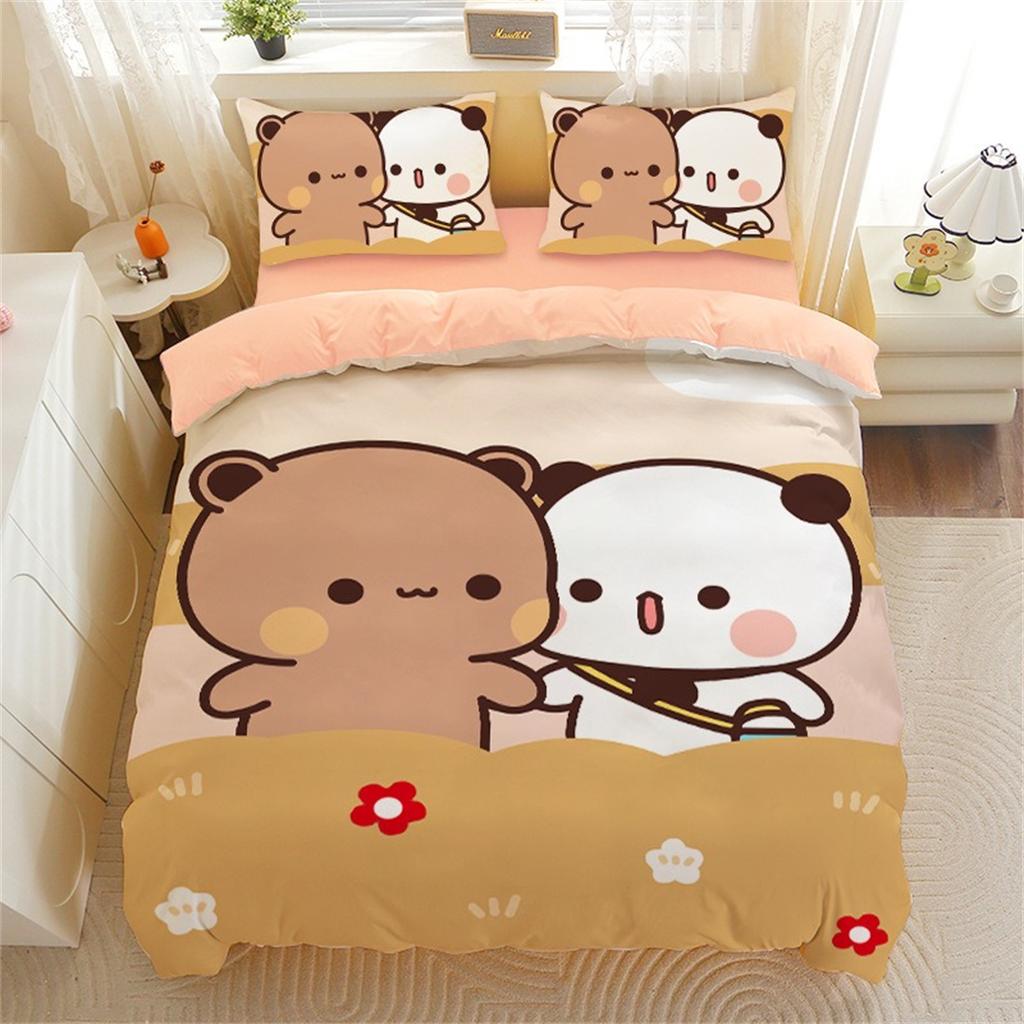 Cartoon Bear Panda Duvet Cover, Cute Bubu Dudu Bear Bedding Set Soft Polyester 3D Digital Printed Duvet Cover and Pillowcase