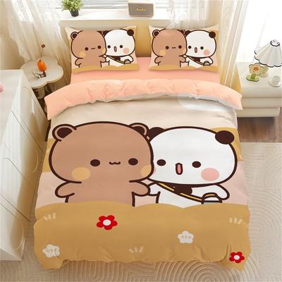 Cartoon Bär Panda Bettbezug, Niedliches Bubu Dudu Bär Bettwäsche-Set Weicher Polyester 3D Digital bedruckter Bettbezug und Kissenbezug